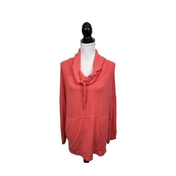 Favorite Lounge Top Plus Sz XXL Orange Drawstring Cowl Neck Knit Shirt Soft Cozy - Picture 1 of 11